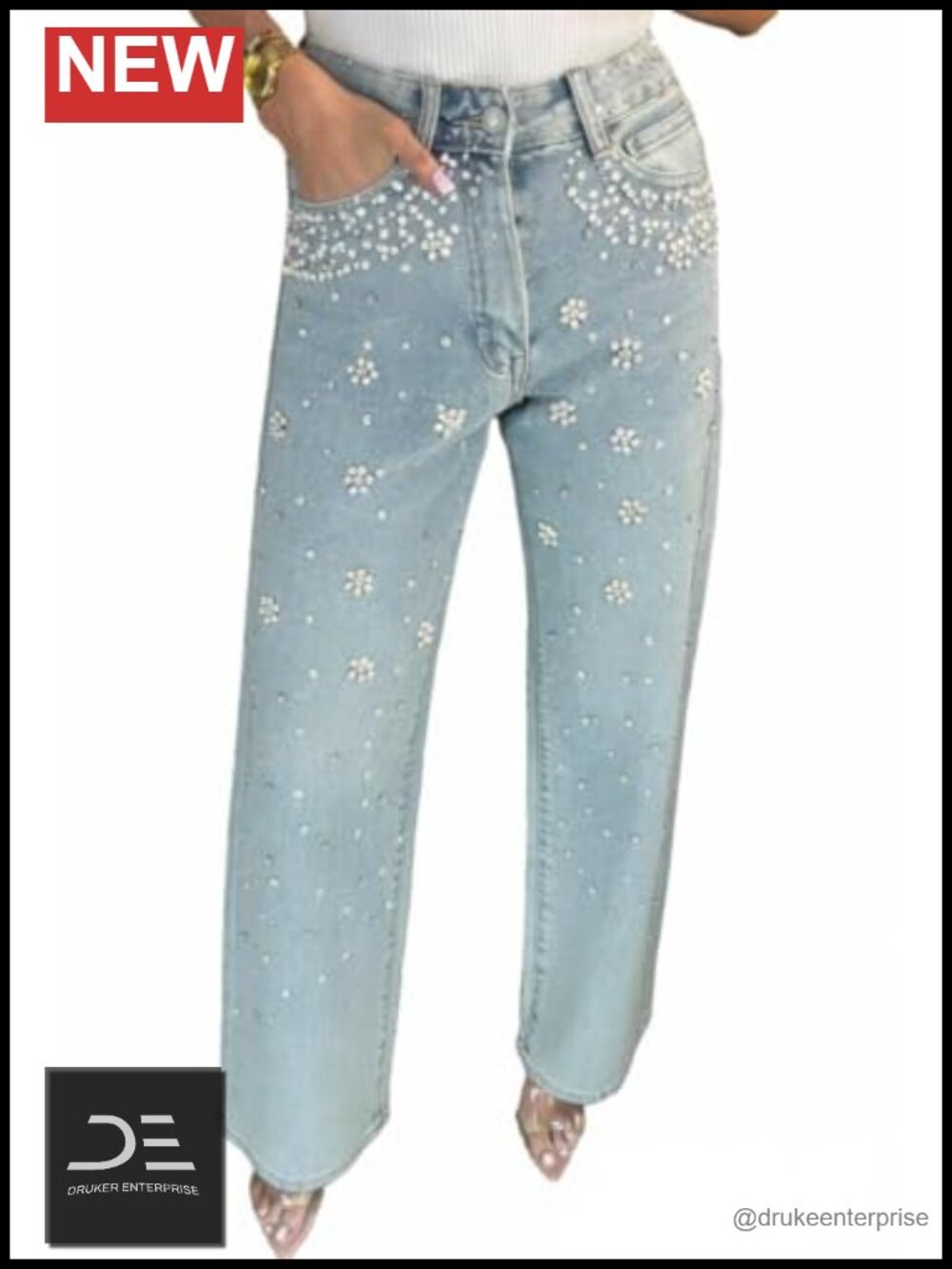 Women's Rhinestone Baggy Y2K High Waisted Straight Wide Leg Sparkly Sequin